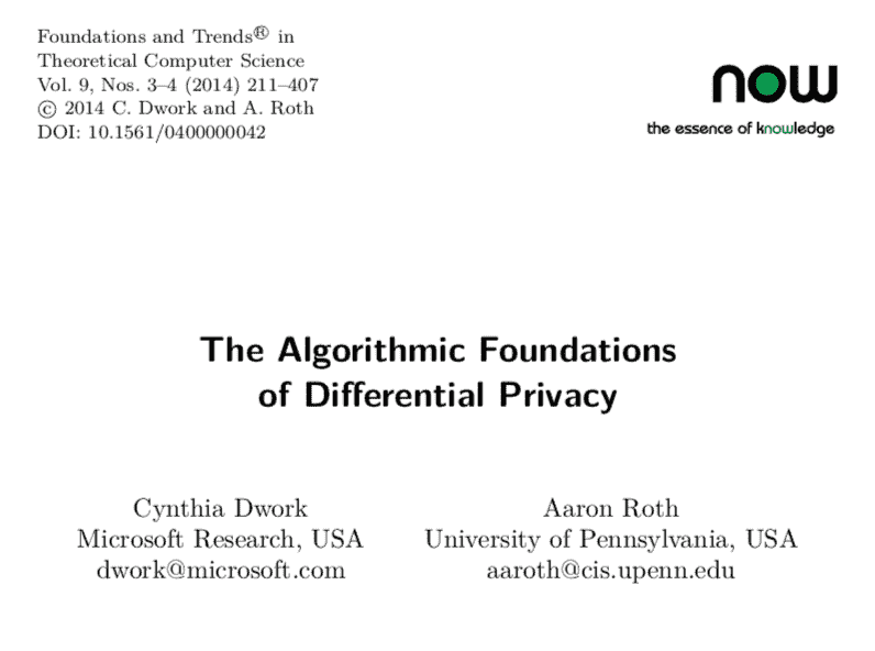 The Algorithmic Foundations of Differential Pivacy by Cynthia Dwork Chinese Translation